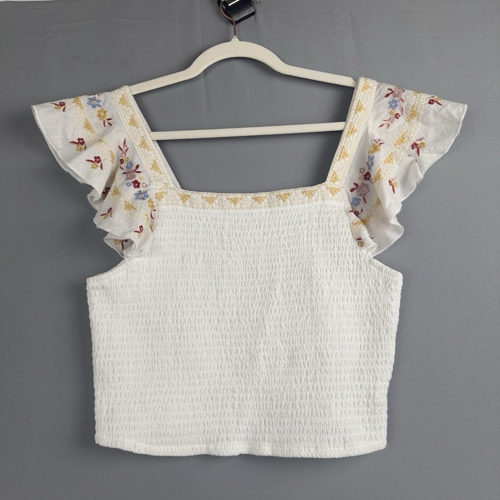 Japna XL Smocked Crop‎ Top Boho Floral Embroidered Cottagecore